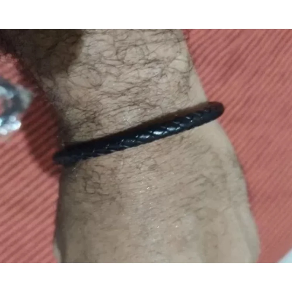 NEW Unisex Men's Black Leather Stainless Magnetic Closure Bracelet‎ 8.25”